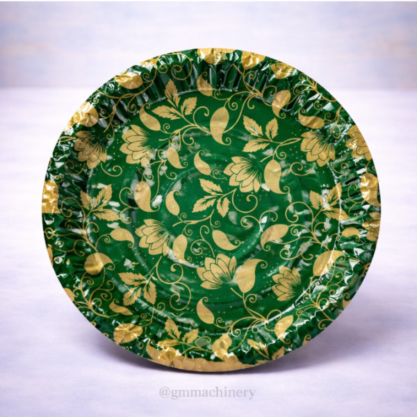 Elegant green and gold paper plate  [ 12 inch ]