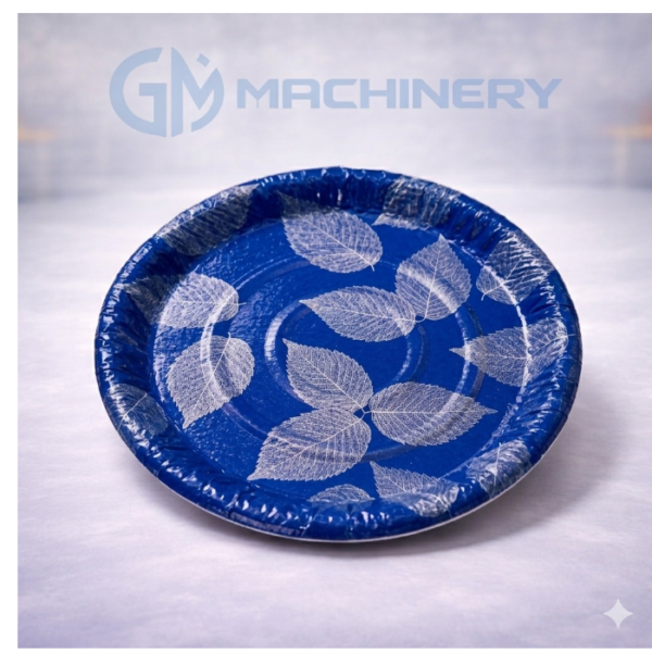 blue paper plate with leaf pattern [ 12 inch ]