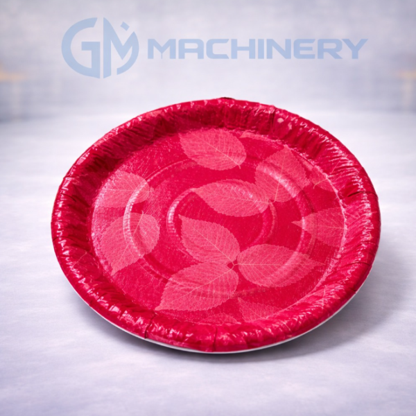 Pink paper plate with leaf pattern [ 12 inch ]