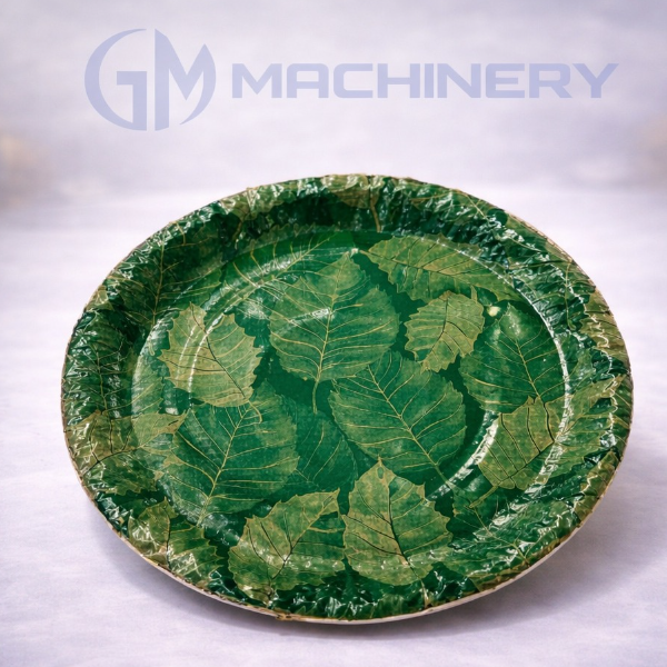 Green leaf-patterned paper plate [ 12 inch ]